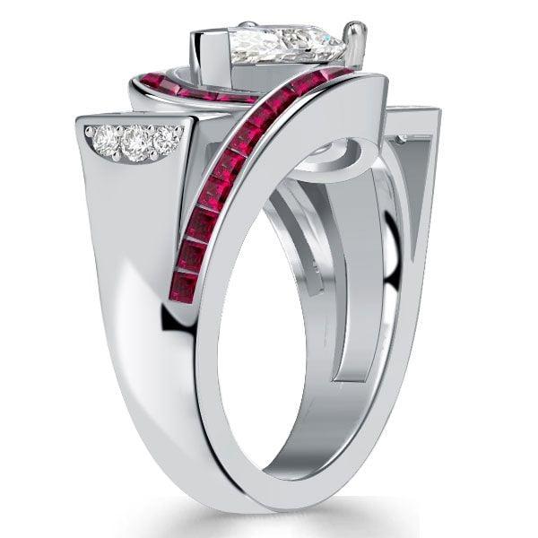 Art Deco Pear Shaped Ruby Wedding Ring for Women in Sterling Silver