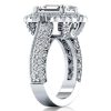 Halo Emerald Cut Sterling Silver Engagement Ring - Vintage Milgrain Detail