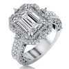 Halo Emerald Cut Sterling Silver Engagement Ring - Vintage Milgrain Detail