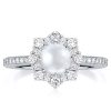 Halo Pearl Ring in 925 Sterling Silver with Rhodium Plating