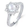 Halo Pearl Ring in 925 Sterling Silver with Rhodium Plating