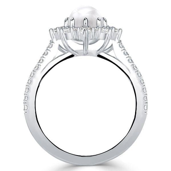 Halo Pearl Ring in 925 Sterling Silver with Rhodium Plating