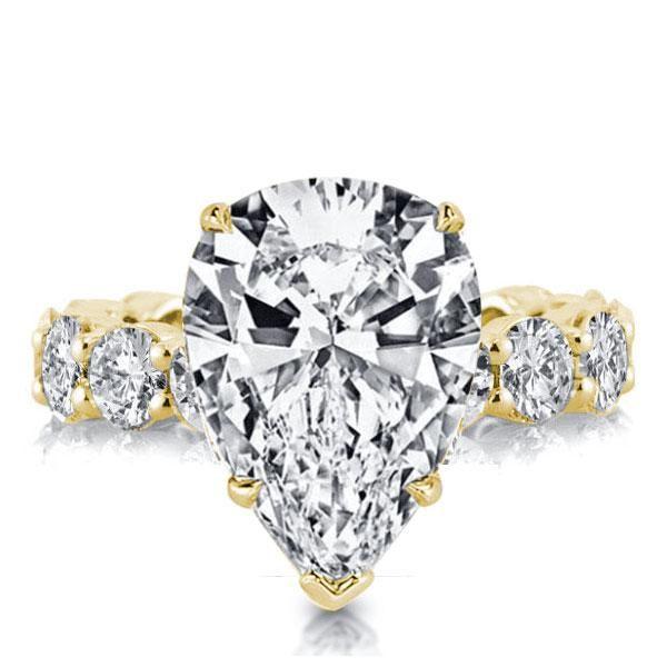 Golden Pear Cut White Sapphire Engagement Ring - 18K Gold Plated Sterling Silver