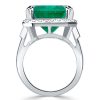 Halo Asscher Cut Emerald Green Engagement Ring - Sterling Silver