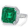 Halo Asscher Cut Emerald Green Engagement Ring - Sterling Silver