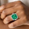 Halo Asscher Cut Emerald Green Engagement Ring - Sterling Silver