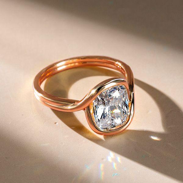 Cushion Cut Solitaire Engagement Ring - 18K Rose Gold Plated Sterling Silver - 4.0 CT TW