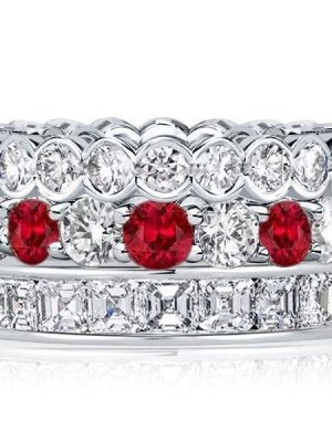 Stackable Band Set 10.75 CT. TW. White & Garnet Sterling Silver Rings