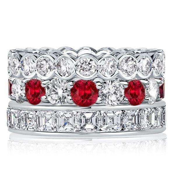 Stackable Band Set 10.75 CT. TW. White & Garnet Sterling Silver Rings