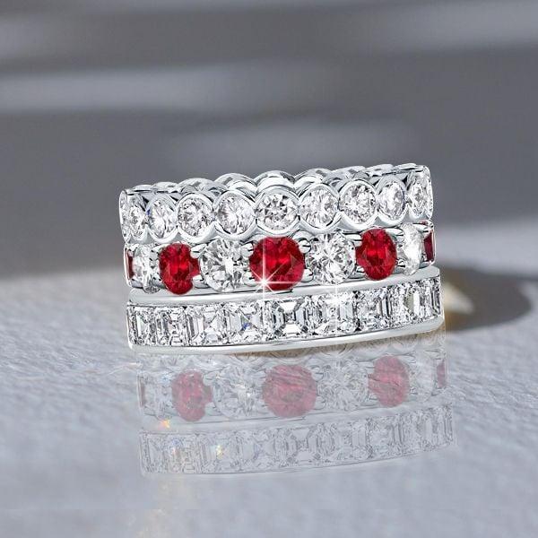 Stackable Band Set 10.75 CT. TW. White & Garnet Sterling Silver Rings