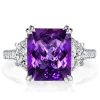 Radiant Cut Amethyst and Sapphire Ring in Rhodium Plated 925 Sterling Silver