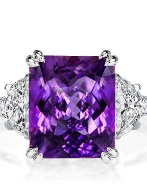 Radiant Cut Amethyst and Sapphire Ring in Rhodium Plated 925 Sterling Silver