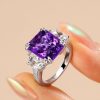Radiant Cut Amethyst and Sapphire Ring in Rhodium Plated 925 Sterling Silver