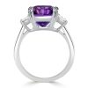 Radiant Cut Amethyst and Sapphire Ring in Rhodium Plated 925 Sterling Silver