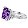 Radiant Cut Amethyst and Sapphire Ring in Rhodium Plated 925 Sterling Silver