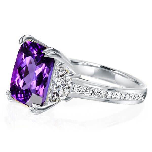 Radiant Cut Amethyst and Sapphire Ring in Rhodium Plated 925 Sterling Silver