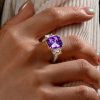 Radiant Cut Amethyst and Sapphire Ring in Rhodium Plated 925 Sterling Silver