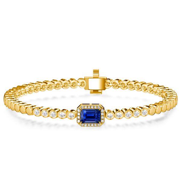 Emerald Cut Blue Sapphire Tennis Bracelet in 18K Gold Plated Sterling Silver