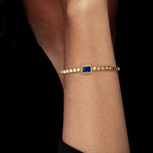Emerald Cut Blue Sapphire Tennis Bracelet in 18K Gold Plated Sterling Silver