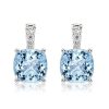 Aquamarine and Sapphire Cushion Cut Sterling Silver Necklace and Earring Set