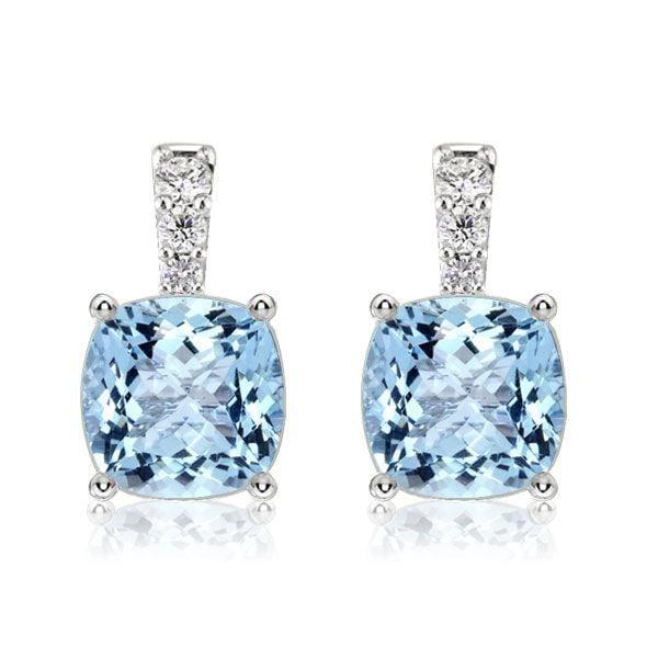 Aquamarine and Sapphire Cushion Cut Sterling Silver Necklace and Earring Set