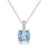 Aquamarine and Sapphire Cushion Cut Sterling Silver Necklace and Earring Set