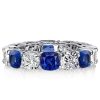 Cushion Cut White and Blue Sapphire Eternity Band Ring in Sterling Silver