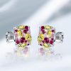 Multi-Stone Stud Earrings: Yellow Topaz, Ruby, Pink - 925 Sterling Silver