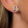 Multi-Stone Stud Earrings: Yellow Topaz, Ruby, Pink - 925 Sterling Silver