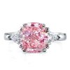 Pink Cushion Cut Three Stone Engagement Ring in Sterling Silver