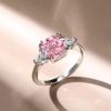Pink Cushion Cut Three Stone Engagement Ring in Sterling Silver