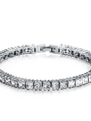 Princess Cut Cubic Zirconia Tennis Bracelet - Silver Plated (6-9 Inches)