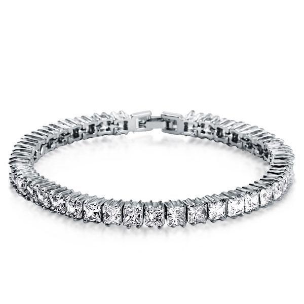 Princess Cut Cubic Zirconia Tennis Bracelet - Silver Plated (6-9 Inches)