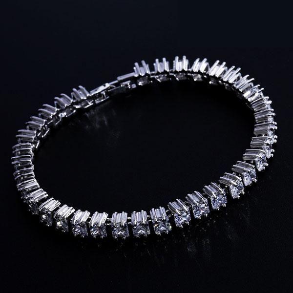 Princess Cut Cubic Zirconia Tennis Bracelet - Silver Plated (6-9 Inches)