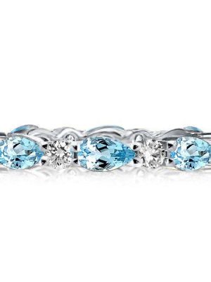 Pear Aquamarine Eternity Band Ring - Sterling Silver