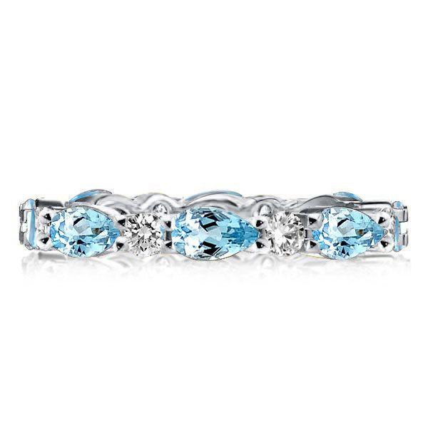 Pear Aquamarine Eternity Band Ring - Sterling Silver