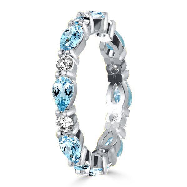 Pear Aquamarine Eternity Band Ring - Sterling Silver