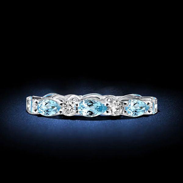 Pear Aquamarine Eternity Band Ring - Sterling Silver