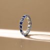 Sterling Silver Round & Princess Cut Blue CZ Wedding Band Eternity Ring