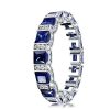 Sterling Silver Round & Princess Cut Blue CZ Wedding Band Eternity Ring
