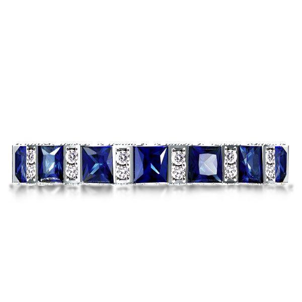 Sterling Silver Round & Princess Cut Blue CZ Wedding Band Eternity Ring