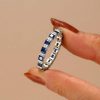 Sterling Silver Round & Princess Cut Blue CZ Wedding Band Eternity Ring