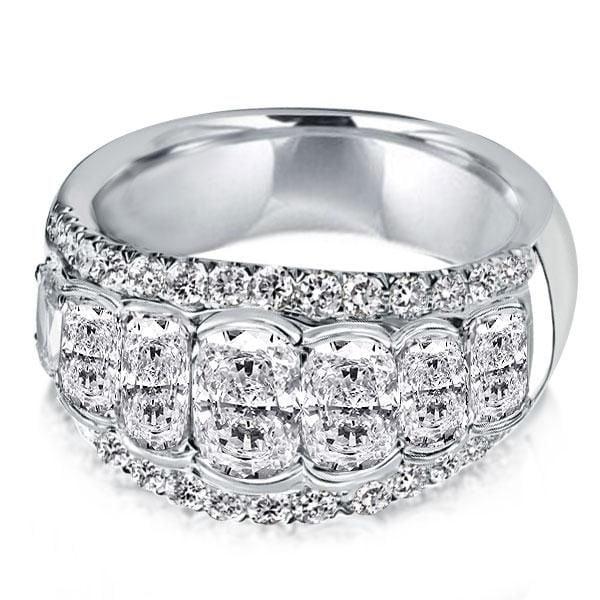 Halo Cushion Created White Sapphire Wedding Band in Sterling Silver