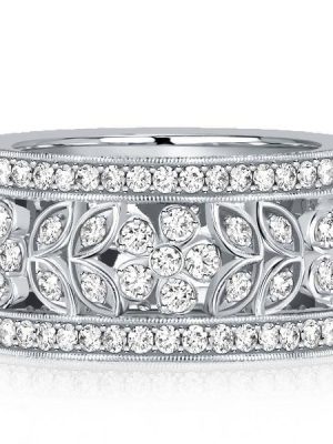 2.14 CT. TW. White Sapphire Floral Eternity Band in Sterling Silver with Rhodium Finish