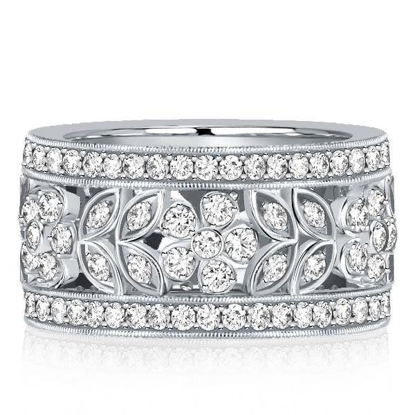 2.14 CT. TW. White Sapphire Floral Eternity Band in Sterling Silver with Rhodium Finish