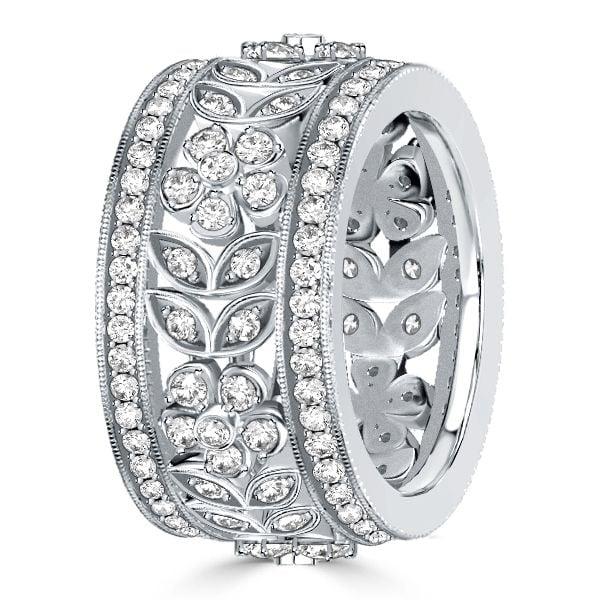 2.14 CT. TW. White Sapphire Floral Eternity Band in Sterling Silver with Rhodium Finish