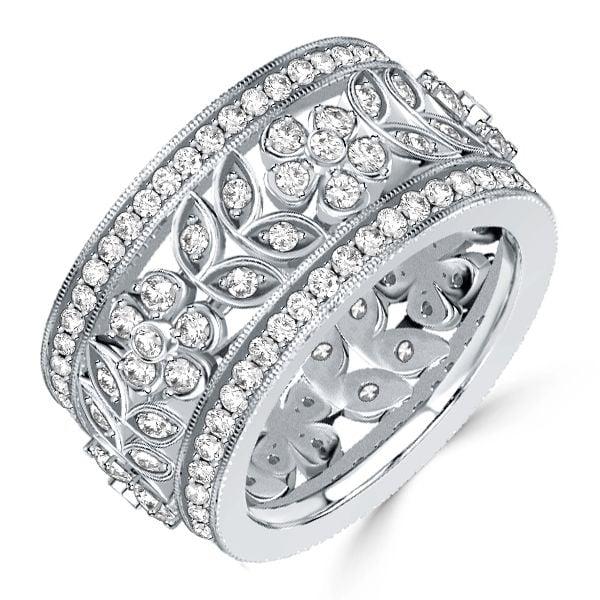 2.14 CT. TW. White Sapphire Floral Eternity Band in Sterling Silver with Rhodium Finish