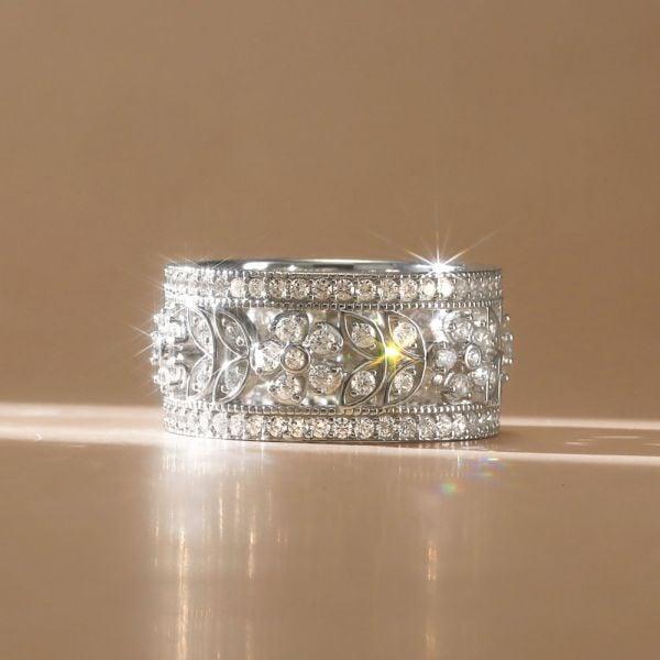 2.14 CT. TW. White Sapphire Floral Eternity Band in Sterling Silver with Rhodium Finish