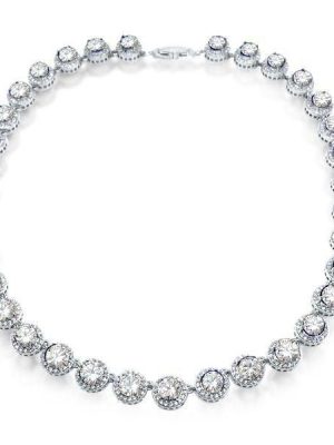Sterling Silver Eternity Halo Tennis Necklace with High-Carat Weight Stones