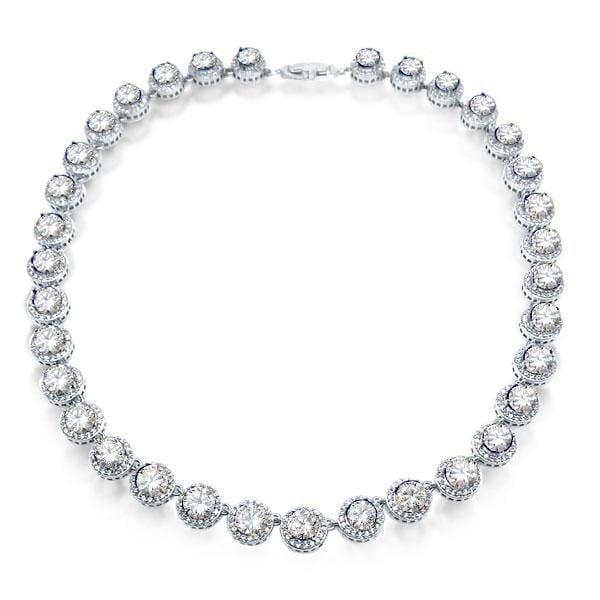 Sterling Silver Eternity Halo Tennis Necklace with High-Carat Weight Stones